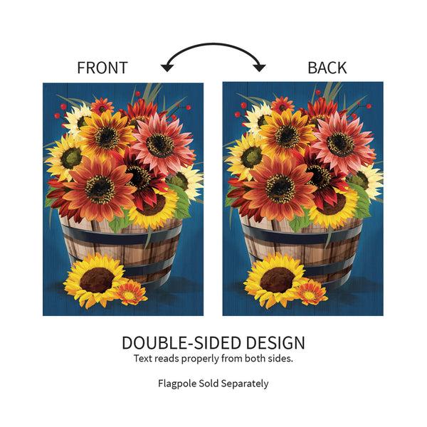 Plow & Hearth Barrel Of Blooms & Pumpkins Burlap House Flag