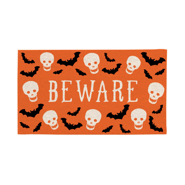 Plow & Hearth Be Ware Spooky PVC Trapper Doormat 28"x16"