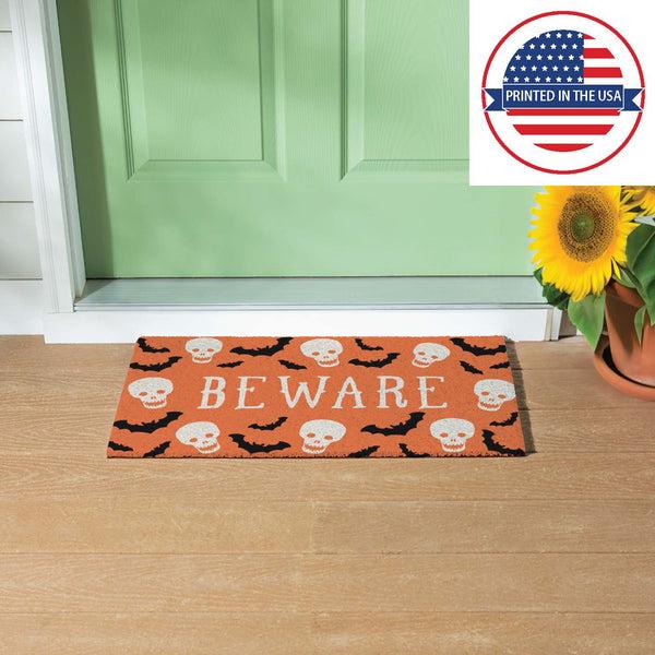 Plow & Hearth Be Ware Spooky PVC Trapper Doormat 28"x16"