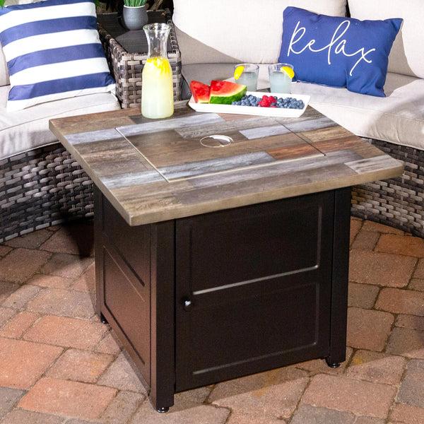 plow & hearth Beldon Outdoor LP Gas Fire Pit with Printed Resin Mantel 30"