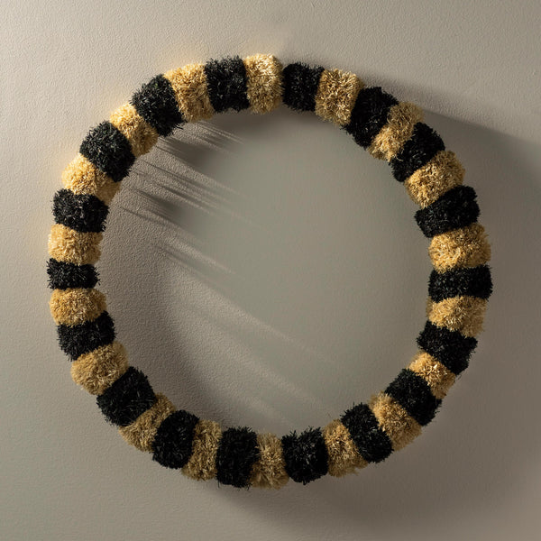 plow & hearth Black and White Striped Natural Grass Wreath