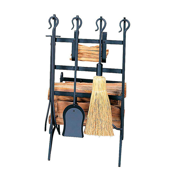 plow & hearth Black Wrought Iron Log Rack With Tools And Fatwood Rack