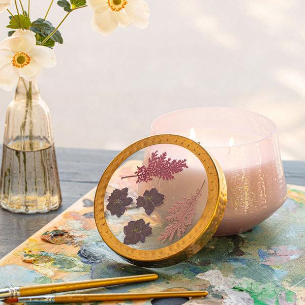 Plow & Hearth Blackberry & Coconut Large Watercolor Pressed Floral Candle