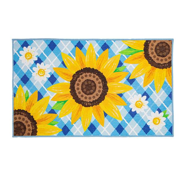Plow & Hearth Bless Our Home Sunflowers Washable Indoor/Outdoor Mat