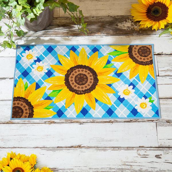 plow & hearth Bless Our Home Sunflowers Washable Indoor/Outdoor Mat