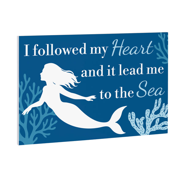 Plow & Hearth Blue Coastal Coral Sea Indoor Wall Décor Wood Mermaid "Heart" 24"x16"
