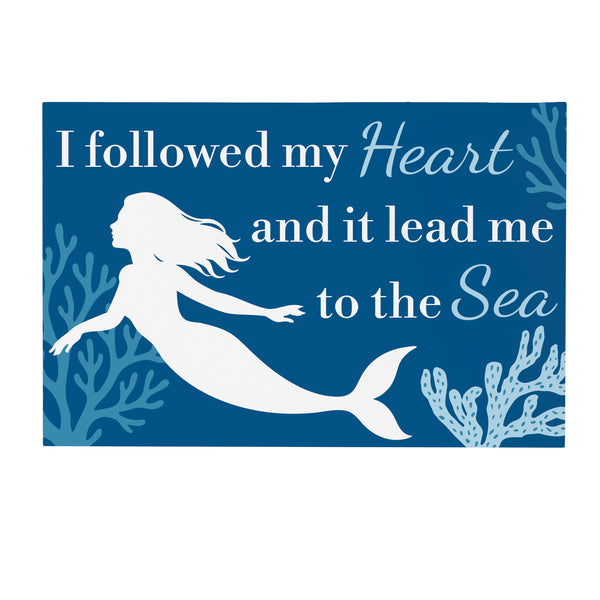 Plow & Hearth Blue Coastal Coral Sea Indoor Wall Décor Wood Mermaid "Heart" 24"x16"
