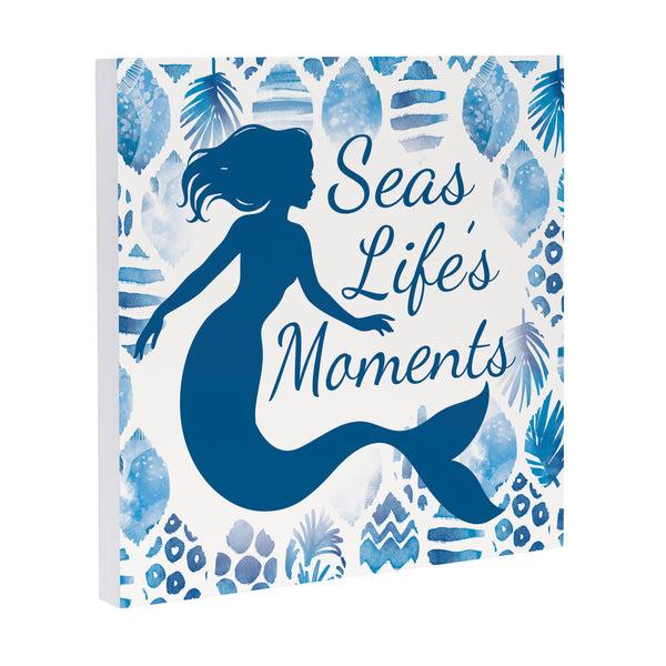 Plow & Hearth Blue Coastal Coral Sea Indoor Wall Décor Wood Mermaid "Seas Life's Moments" 12"x12"