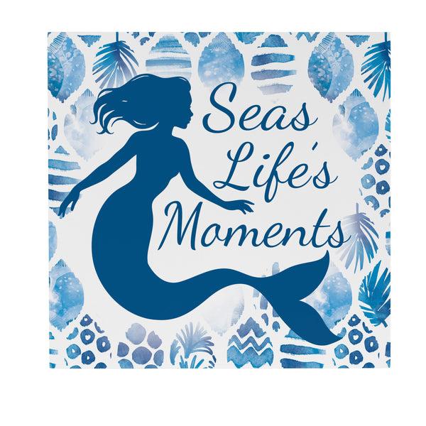 Plow & Hearth Blue Coastal Coral Sea Indoor Wall Décor Wood Mermaid "Seas Life's Moments" 12"x12"