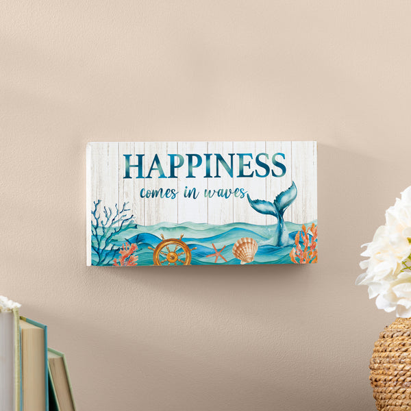 Plow & Hearth Blue Coastal Garden Decor Hanging Sign Happiness 11" L X 6" H