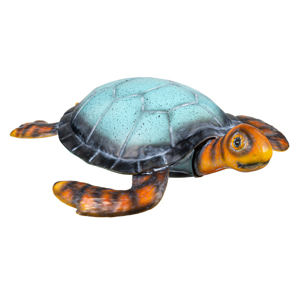 Plow & Hearth Blue Coastal Garden Statue Metal Vivid Sea Turtle Garden Statue 4"H