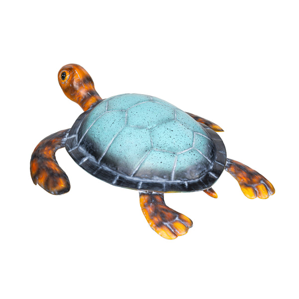 Plow & Hearth Blue Coastal Garden Statue Metal Vivid Sea Turtle Garden Statue 4"H