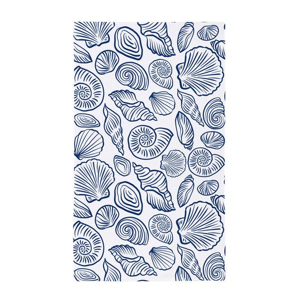 Plow & Hearth Blue Coastal Kitchen Towel Quick Dry Waffle Weave Double-Sided Shells 30"L X 18"W