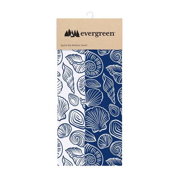 Plow & Hearth Blue Coastal Kitchen Towel Quick Dry Waffle Weave Double-Sided Shells 30"L X 18"W