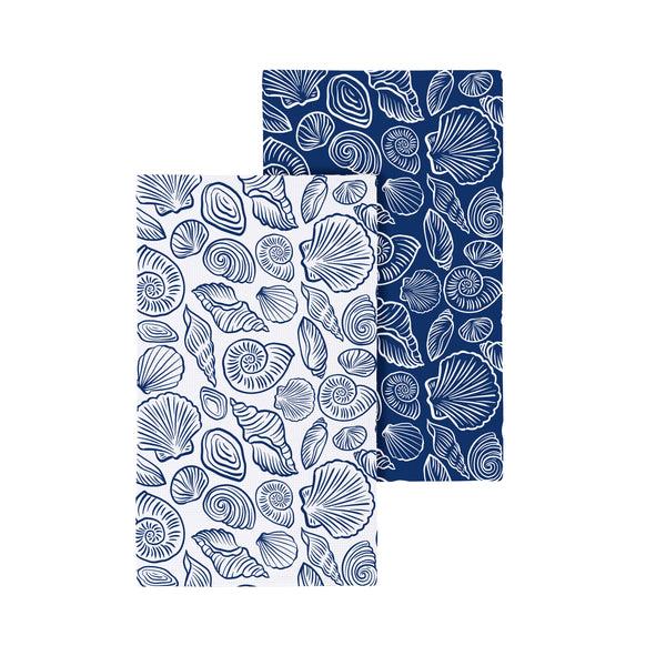 plow & hearth Blue Coastal Kitchen Towel Quick Dry Waffle Weave Double-Sided Shells 30"L x 18"W