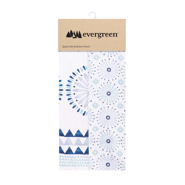 Plow & Hearth Blue Coastal Kitchen Towel Quick Dry Waffle Weave Double-Sided Shibori 30"L X 18"W