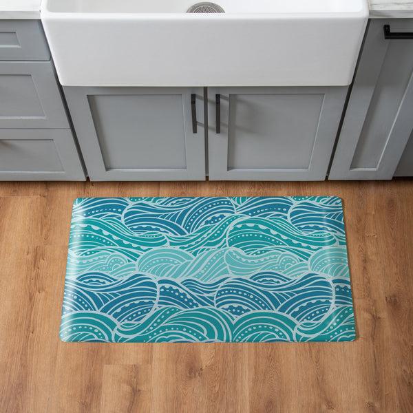 plow & hearth Blue Coastal Make Waves Anti-Fatigue Mat 30"x18"
