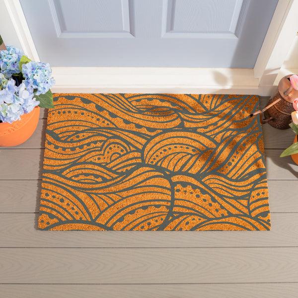plow & hearth Blue Coastal Make Waves Coir Mat 36"x24"