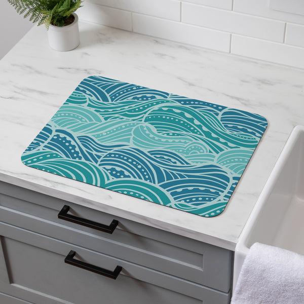 plow & hearth Blue Coastal Make Waves Drying Mat 20"x15"