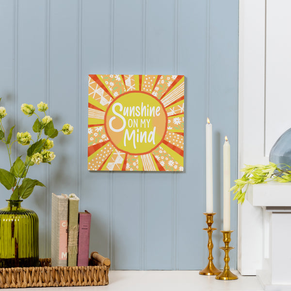 Plow & Hearth Blue Coastal Make Waves Indoor Wall Décor Wood Sun "Sunshine On My Mind" 12"x12"