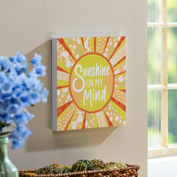 plow & hearth Blue Coastal Make Waves Indoor Wall Décor Wood Sun "Sunshine On My Mind" 12"x12"