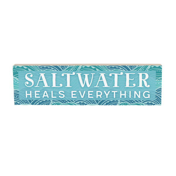 Plow & Hearth Blue Coastal Make Waves Wood Mantle Sign "Saltwater Heals Everything" 18"x5"