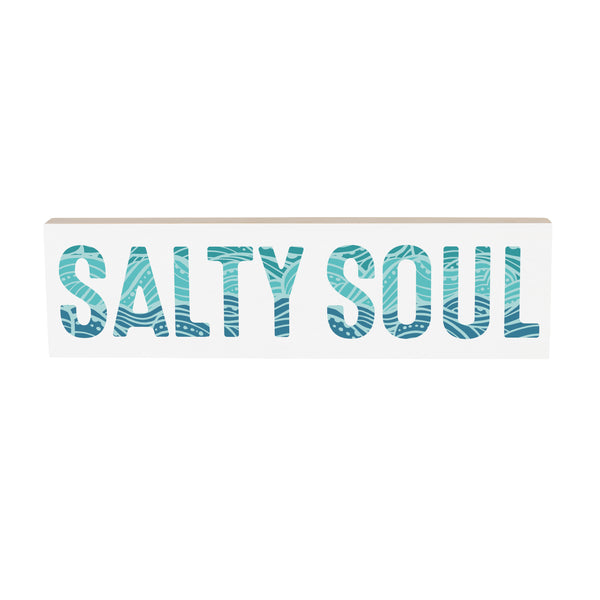 Plow & Hearth Blue Coastal Make Waves Wood Mantle Sign "Salty Soul" 18"x5"