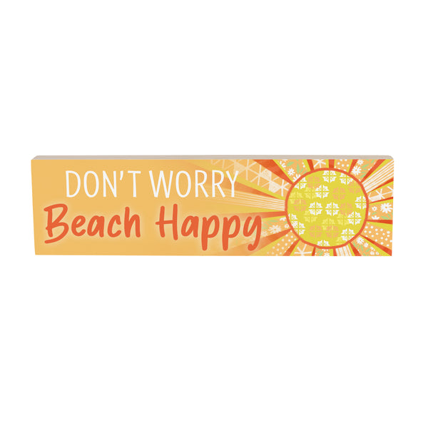 Plow & Hearth Blue Coastal Make Waves Wood Mantle Sign Sun "Don't Worry Beach Happy" 18"x5"