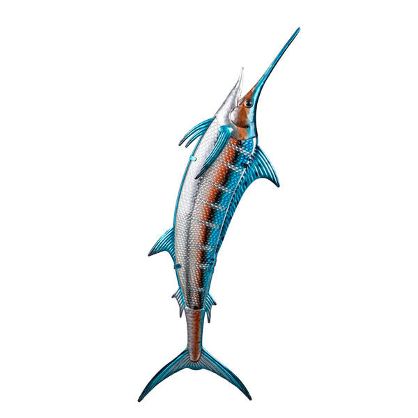 Plow & Hearth Blue Coastal Outdoor Wall Decor Metal & Glass Fish With Metallic Finish