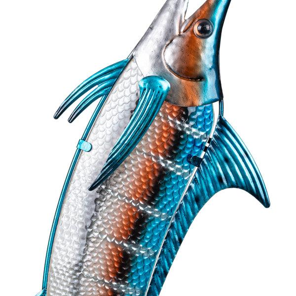 Plow & Hearth Blue Coastal Outdoor Wall Decor Metal & Glass Fish With Metallic Finish