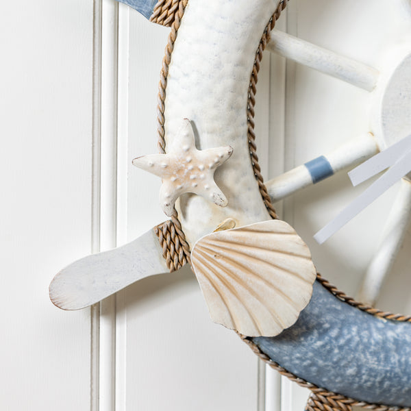 Plow & Hearth Blue Coastal Outdoor Wall Decor Metal Nautical Clock 21" L X 21" H