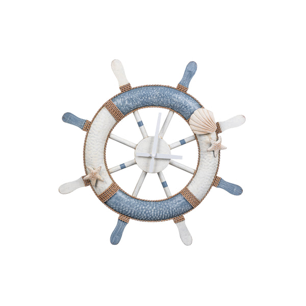 Plow & Hearth Blue Coastal Outdoor Wall Decor Metal Nautical Clock 21" L X 21" H