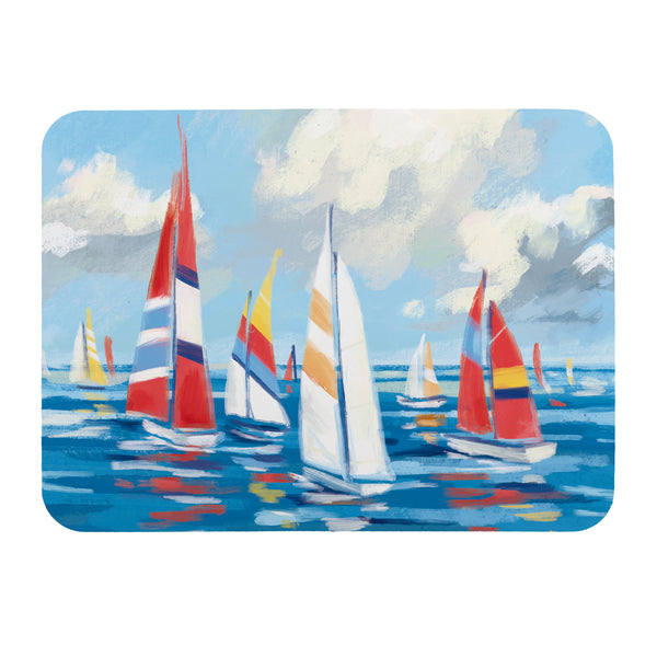 Plow & Hearth Blue Coastal Sailboats Drying Mat 20"x15"