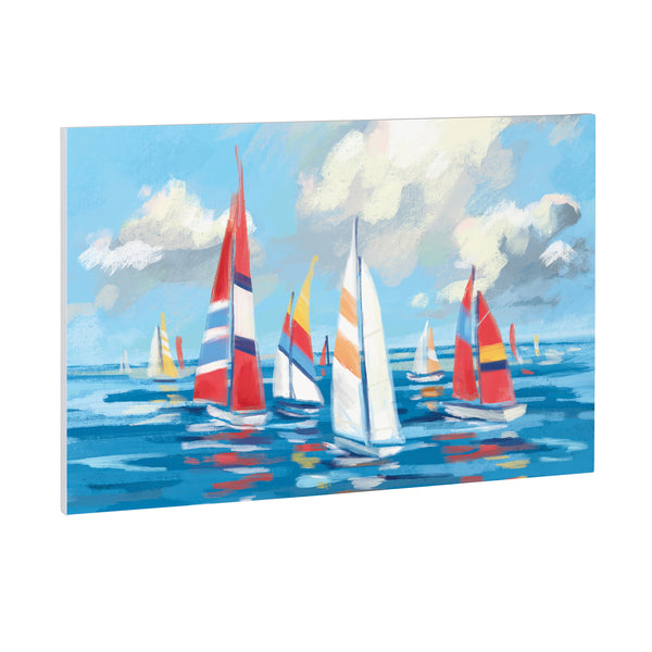 Plow & Hearth Blue Coastal Sailboats Indoor Wall Décor Wood 24"x16"