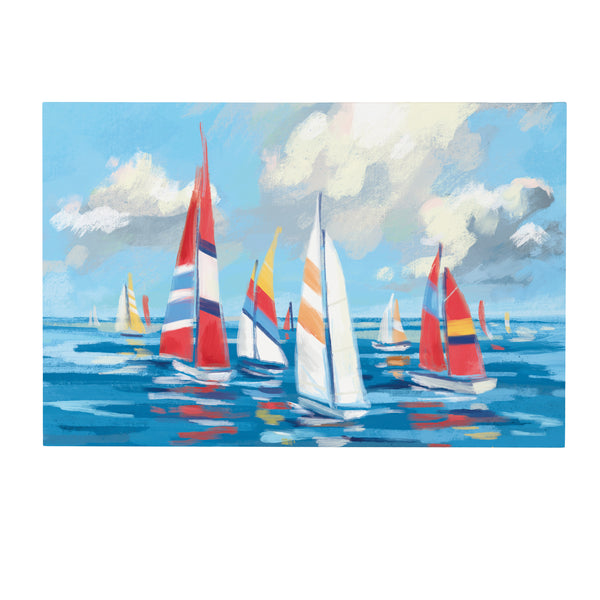 Plow & Hearth Blue Coastal Sailboats Indoor Wall Décor Wood 24"x16"