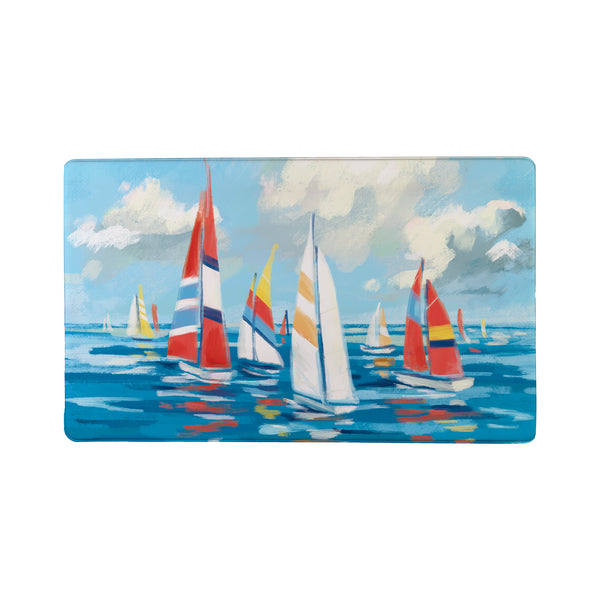 Plow & Hearth Blue Coastal Sailboats Landscape Anti-Fatigue Mat 30"x18"