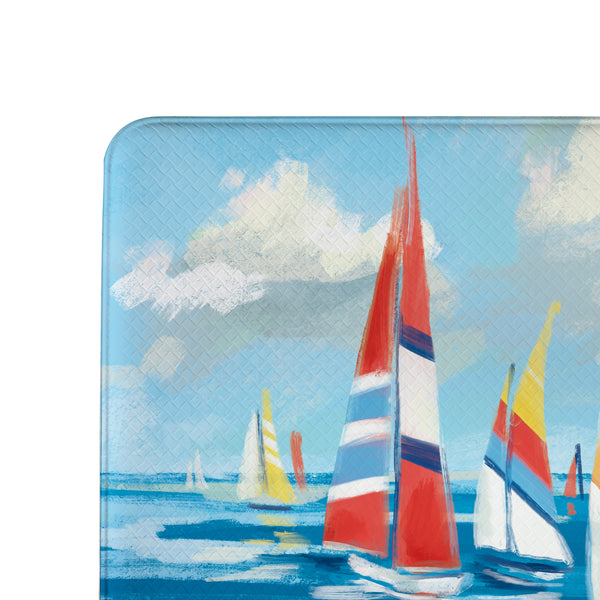 Plow & Hearth Blue Coastal Sailboats Landscape Anti-Fatigue Mat 30"x18"