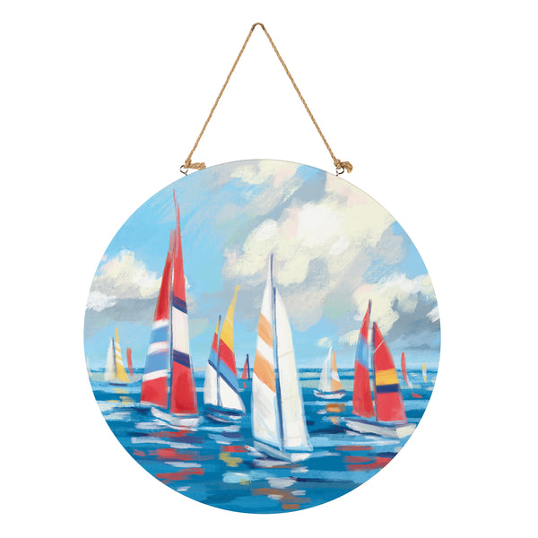 Plow & Hearth Blue Coastal Sailboats Wood Door Décor 18"