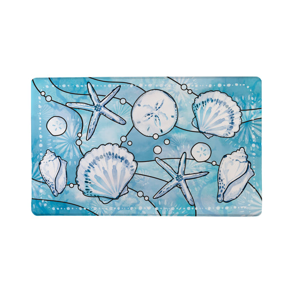 Plow & Hearth Blue Coastal Shells Anti-Fatigue Mat Sea Illustration 30"x18"