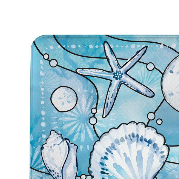 Plow & Hearth Blue Coastal Shells Anti-Fatigue Mat Sea Illustration 30"x18"