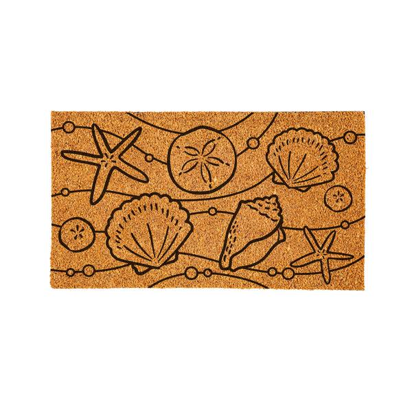 Plow & Hearth Blue Coastal Shells Coir Mat Sea Illustration 28"x16"