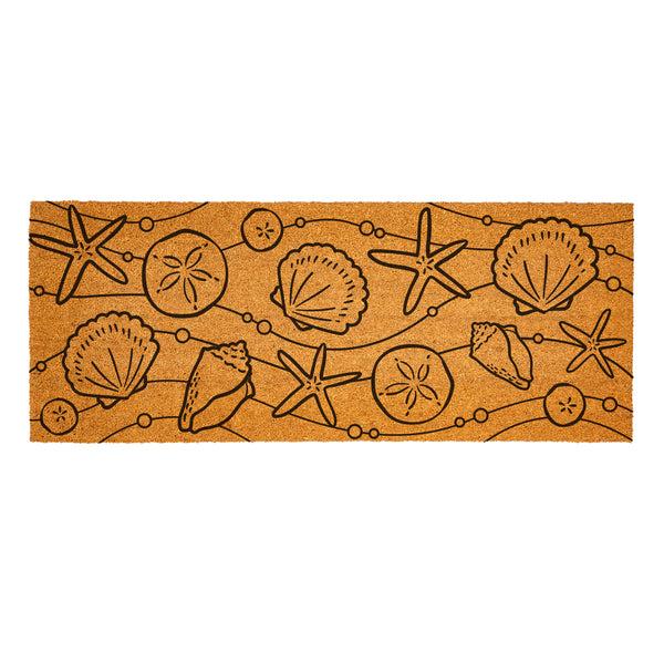Plow & Hearth Blue Coastal Shells Coir Mat Sea Illustration 60"x24"