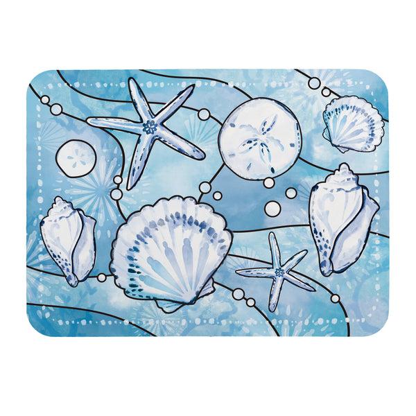 Plow & Hearth Blue Coastal Shells Drying Mat Sea Illustration 20"x15"