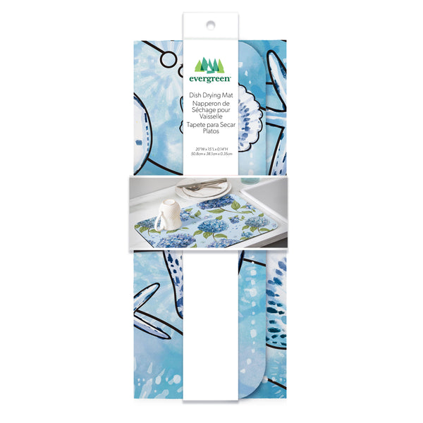 Plow & Hearth Blue Coastal Shells Drying Mat Sea Illustration 20"x15"