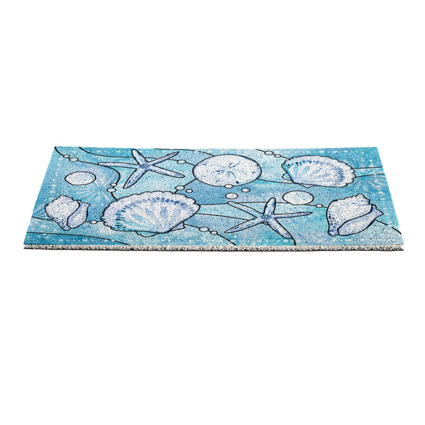 Plow & Hearth Blue Coastal Shells PVC Trapper Mat Sea Illustration 28"x16"