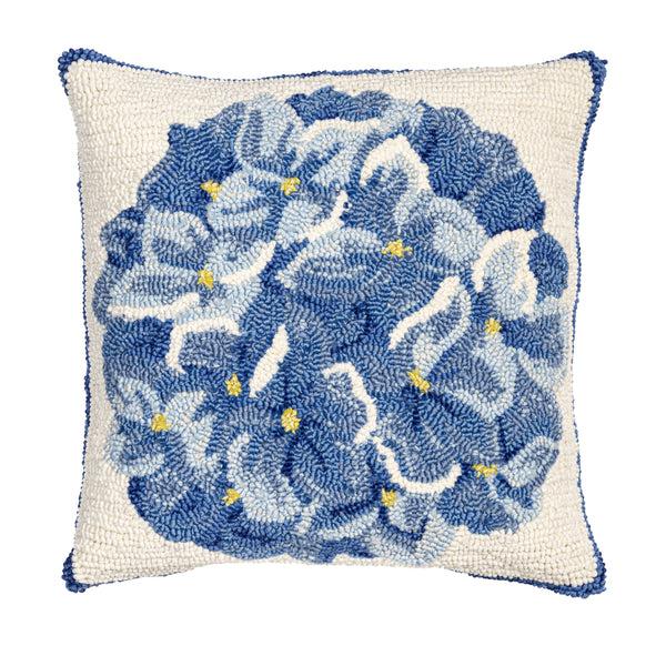 Plow & Hearth Blue Hydrangea Indoor/Outdoor Hooked Pillow 18"x18"