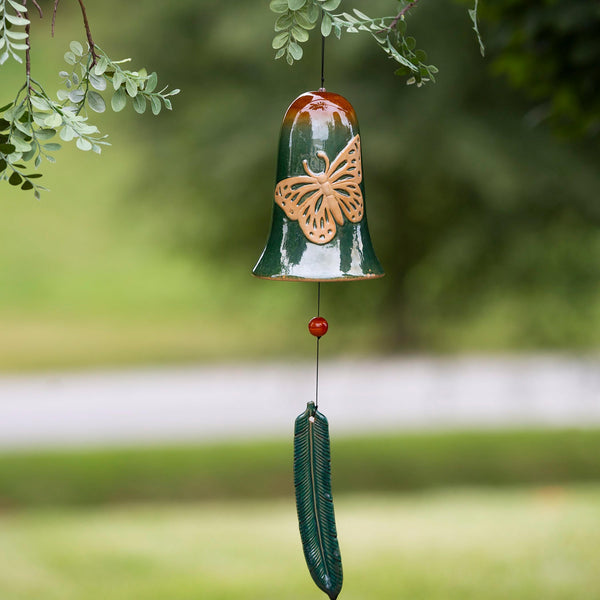 plow & hearth Bly-Green Porcelain Bell with Butterflies