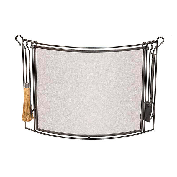 plow & hearth Bowed Steel Fireplace Screen With 4-Piece Tool Set