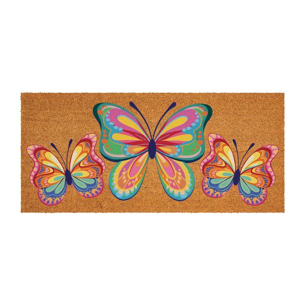 plow & hearth Bunny Blooms Bows & Butterfly Flocked Coir Sassafras Switch Mat 22"x10"