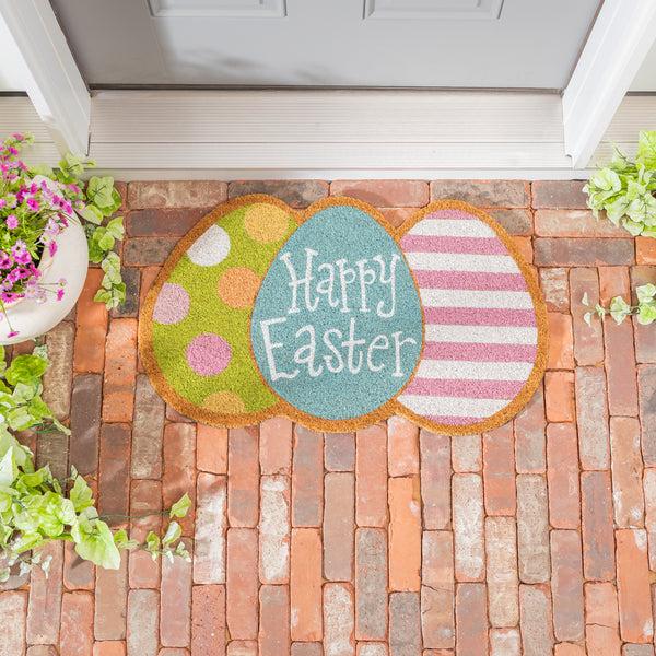 Plow & Hearth Bunny Blooms Easter Egg Shaped Coir Mat